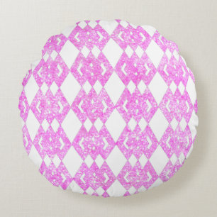 Pink Glitter Overlap Diamond Pattern Round Cushion