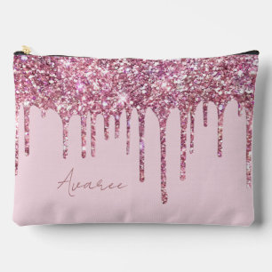 Pink Glitter Paint Drips Personalised Accessory Pouch