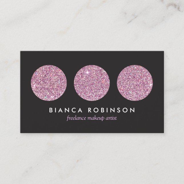 Pink Glitter Palette for Freelance Makeup Artist Business Card (Front)