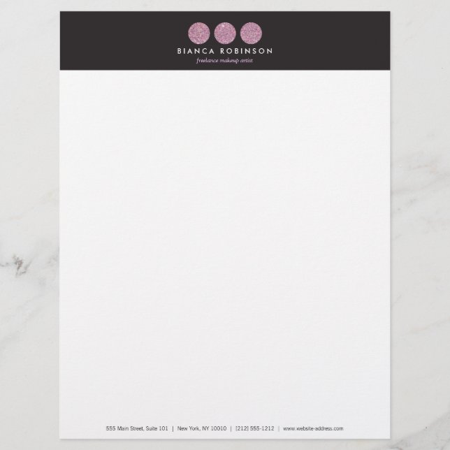 Pink Glitter Palette for Freelance Makeup Artist Letterhead Design (Front)