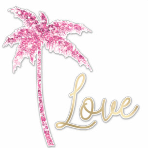 Pink Glitter Palm Tree Gold Love