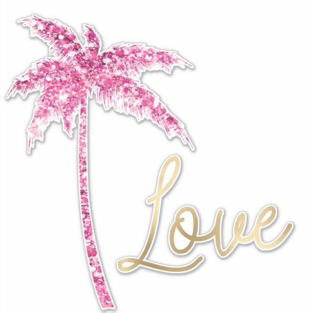 Pink Glitter Palm Tree Gold Love (Front)