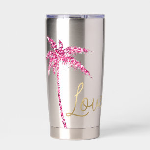 Pink Glitter Palm Tree Gold Love Insulated Tumbler