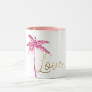 Pink Glitter Palm Tree Gold Love Mug