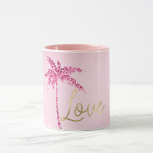 Pink Glitter Palm Tree Ombre Gold Love Mug