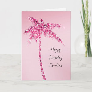 Pink Glitter Palm Tree Ombre Gold Sparkle Birthday Card