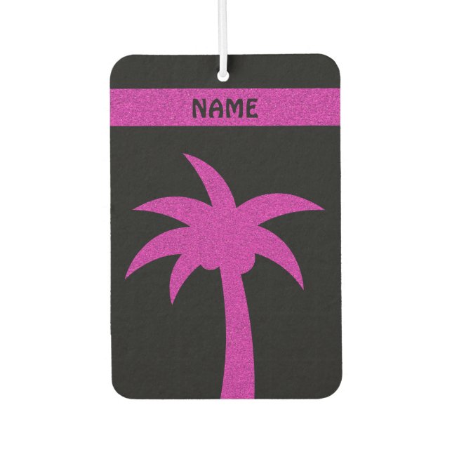 Pink Glitter Palm Tree with Custom Name Car Air Freshener (Front)