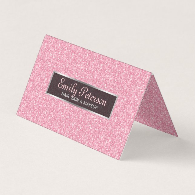 Pink Glitter Pattern And Black Silver Accents Business Card (Front)