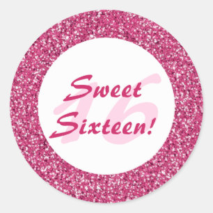 Pink Glitter Pattern Look-like Sweet Sixteen Classic Round Sticker