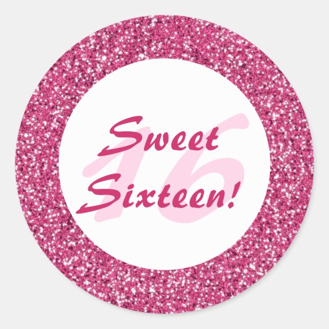 Pink Glitter Pattern Look-like Sweet Sixteen Classic Round Sticker (Front)