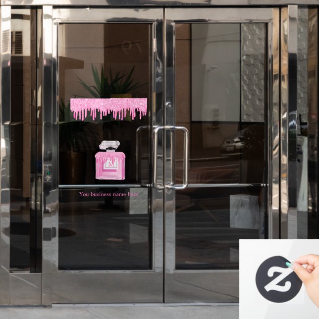 Pink Glitter Perfume Business Monogram  Window Cling (Office Door)