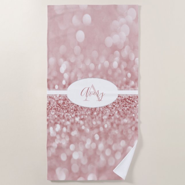 Pink Glitter Personalise Beach Towel (Front)