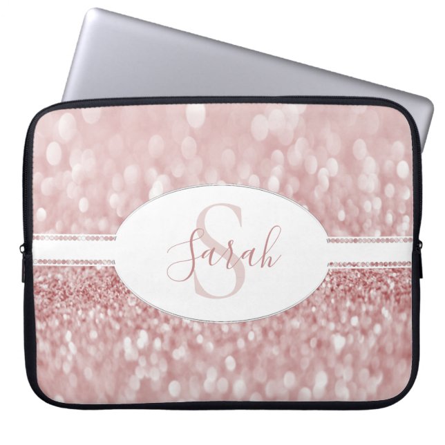 Pink Glitter Personalise Laptop Sleeve (Front)
