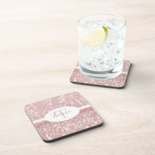 Pink Glitter Personalise Plastic Coaster