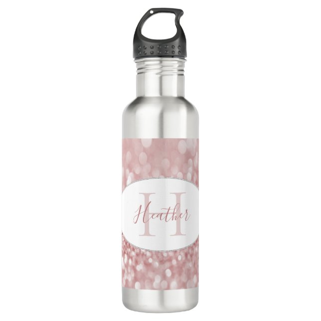 Pink Glitter Personalise Water Bottle (Front)