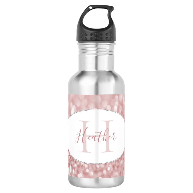Pink Glitter Personalise Water Bottle (Front)