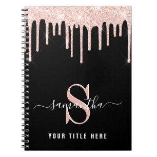 Pink Glitter Personalised Black Notebook