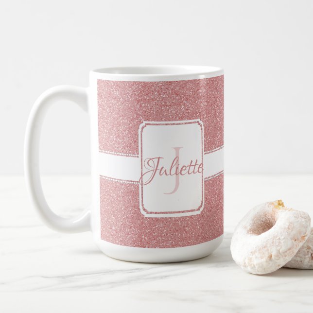 Pink Glitter Personalised Coffee Mug (With Donut)