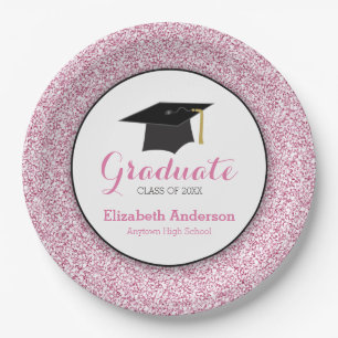 Pink Glitter   Personalised Graduation Paper Plate