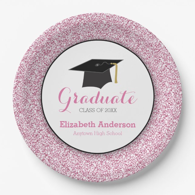 Pink Glitter | Personalised Graduation Paper Plate (Front)