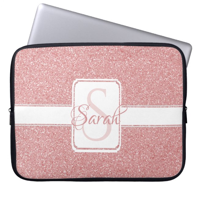 Pink Glitter Personalised Laptop Sleeve (Front)