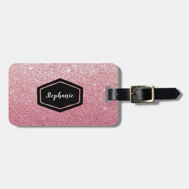 Pink glitter  personalised luggage Tag (Front Horizontal)
