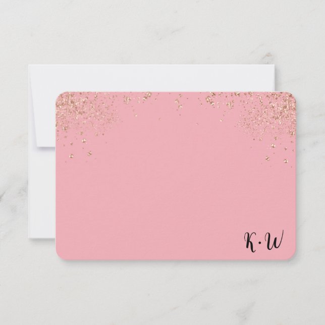 Pink Glitter Personalised Monogram Note Cards (Front)