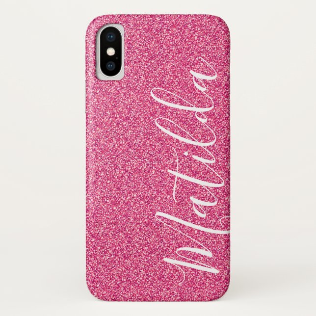 Pink Glitter Personalised Name Script Case-Mate iPhone Case (Back)