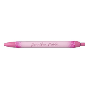 Pink Glitter Personalised Script Name Template Black Ink Pen
