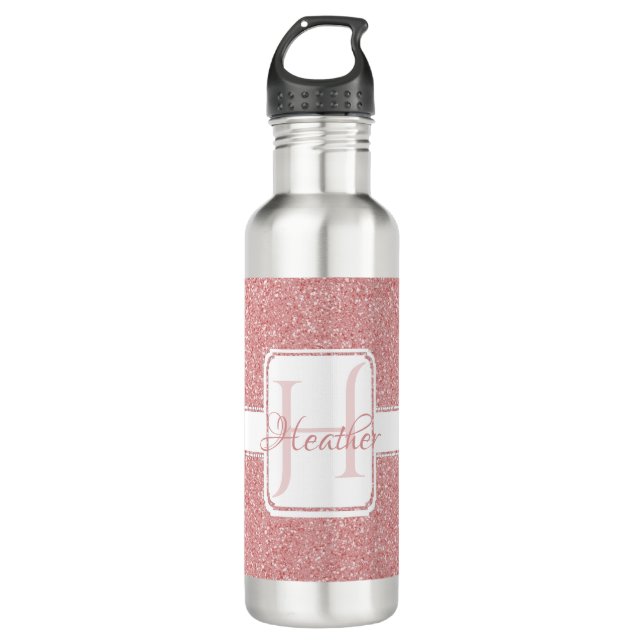 Pink Glitter Personalised Water Bottle (Front)