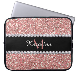 Pink Glitter, Personalised with Monogram Laptop Sleeve