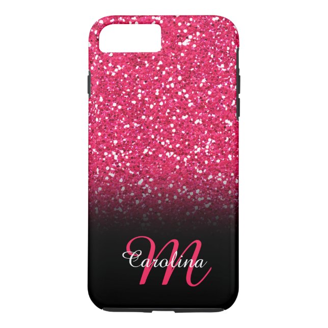 Pink Glitter, Personalised with Name and Monogram Case-Mate iPhone Case (Back)