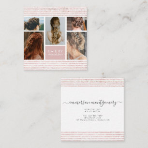 Pink Glitter Photo Collage Hair Stylist Square Business Card