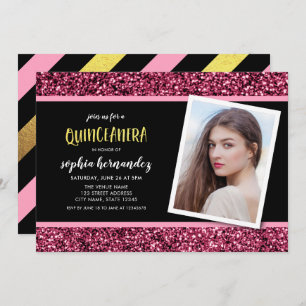 Pink Glitter Photo Quinceanera Invitation