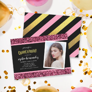 Pink Glitter Photo Quinceanera Invitation