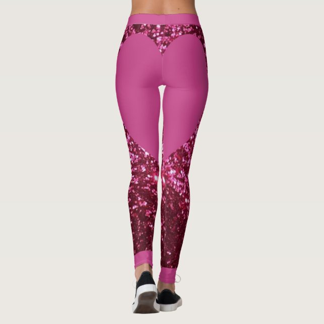 Pink Glitter Pink Heart Leggings (Back)