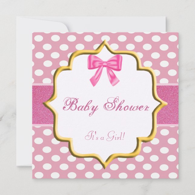 Pink Glitter Polka Dot Baby Shower Invitation (Front)