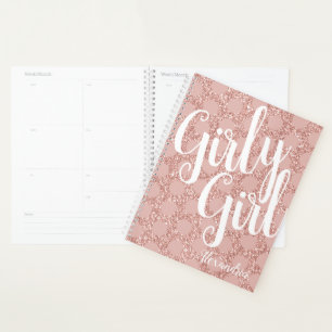 Pink Glitter Polka Dot Girly Girl Name Chic Planner