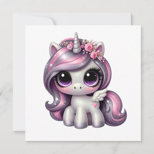 Pink glitter pony unicorn invitation (Front)