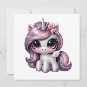 Pink glitter pony unicorn invitation