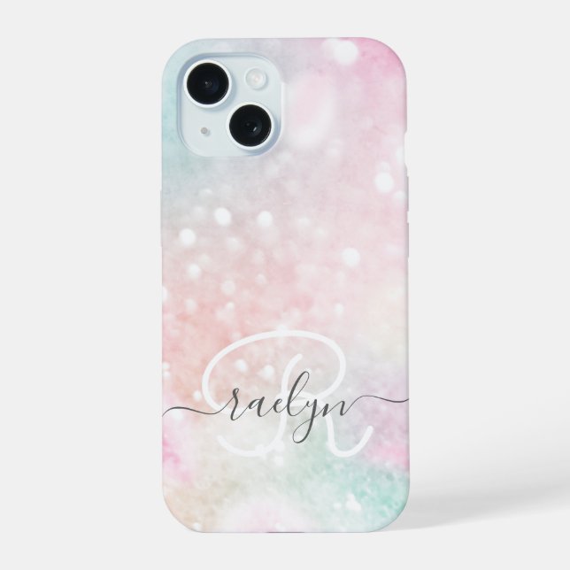 Pink Glitter Pretty Bokeh Pattern iPhone 15 Case (Back)