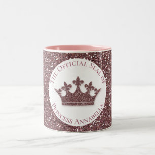 Pink Glitter Princess Crown Custom Name Two-Tone Coffee Mug