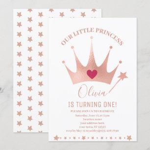 Pink Glitter Princess Crown Watercolor Birthday  Invitation