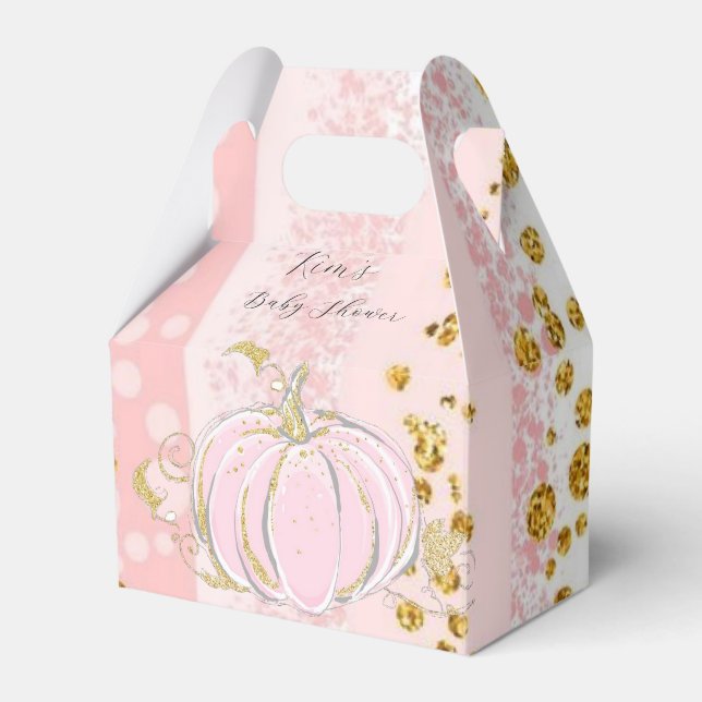 Pink Glitter Pumpkin Girl Baby Shower Favour Box (Front Side)