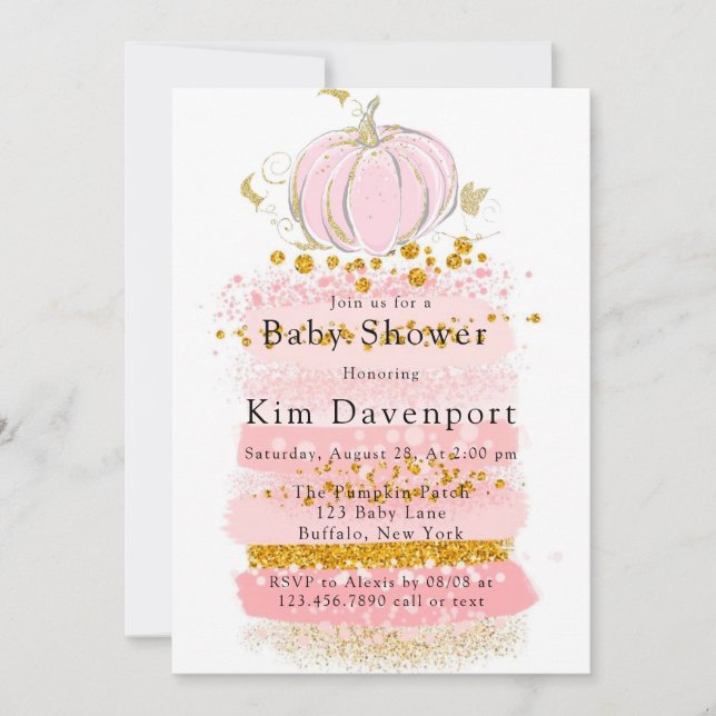 Pink Glitter Pumpkin Girl Baby Shower  Invitation (Front)