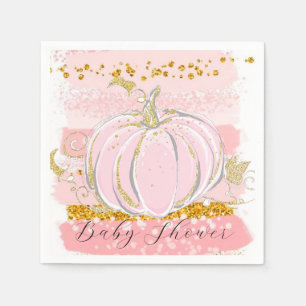 Pink Glitter Pumpkin Girl Baby Shower Napkin