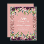 Pink Glitter Purple Floral 18th Birthday Card<br><div class="desc">Elegant pink glitter and purple floral 18th birthday party invitation for women.  Contact us for help with customisation or to request matching products.</div>