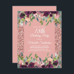 Pink Glitter Purple Floral 18th Birthday Card<br><div class="desc">Elegant pink glitter and purple floral 18th birthday party invitation for women.  Contact us for help with customisation or to request matching products.</div>