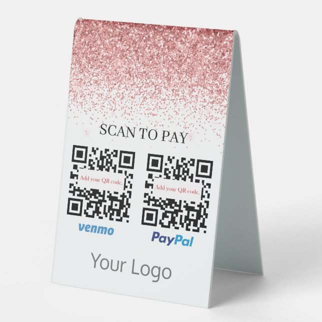 Pink Glitter QR Code Scan to Pay Your Logo (Front)