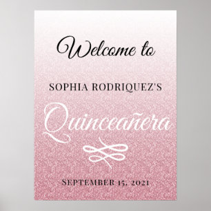 Pink Glitter Quinceañera 15th Birthday Welcome Pos Poster